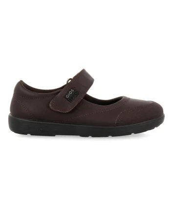 Balerini de piele si piele ecologica cu velcro, Maro