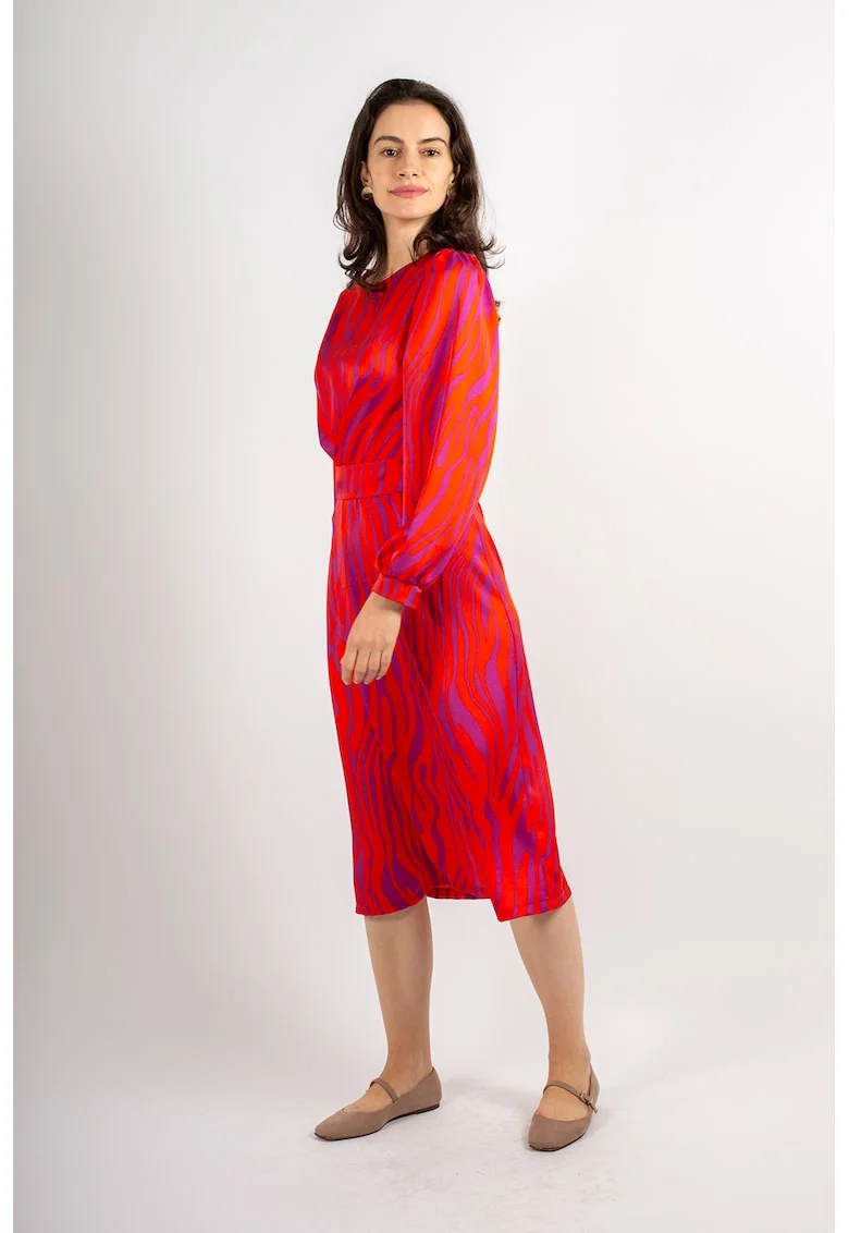 Rochie evazata cu maneci bufante Quinn, Rosu/Roz fandango