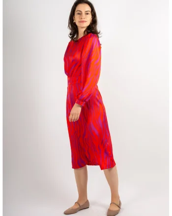 Rochie evazata cu maneci bufante Quinn, Rosu/Roz fandango