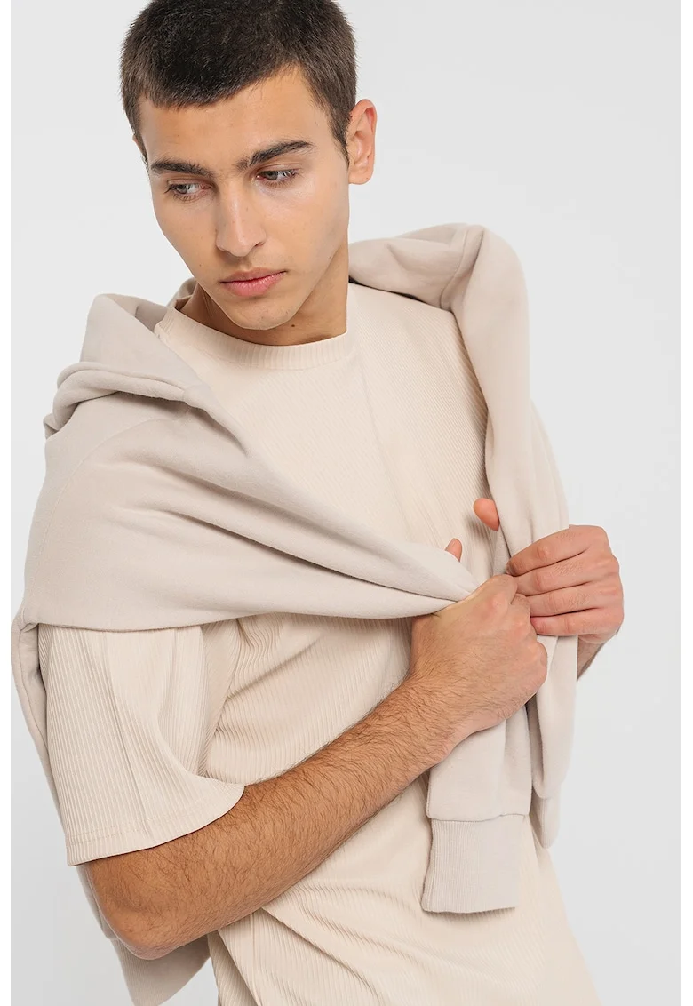 Tricou cu decolteu la baza gatului relaxed fit Fred, Maro nisip
