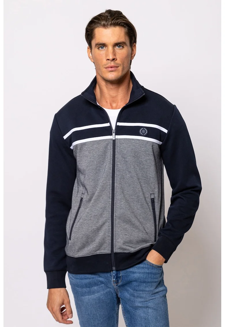 Bluza de trening cu fermoar si maneci cazute Talmer, Bleumarin