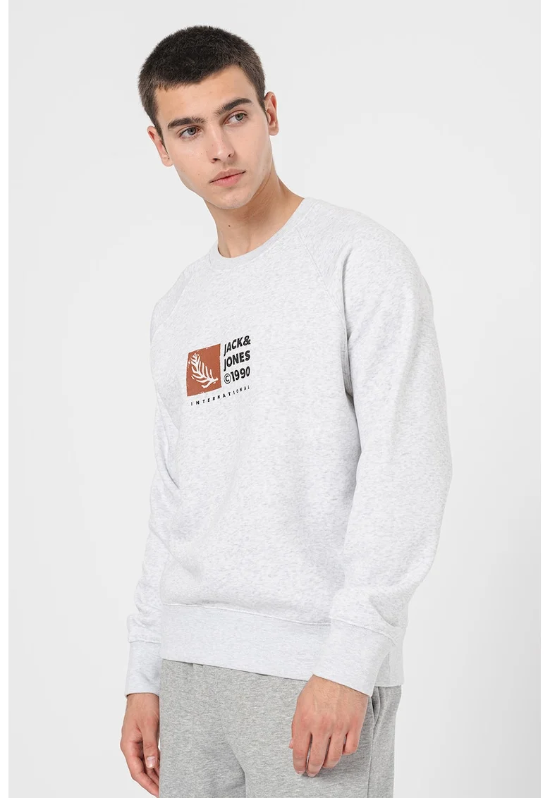 Bluza de trening cu logo, Maro inchis/Negru/Gri deschis melange