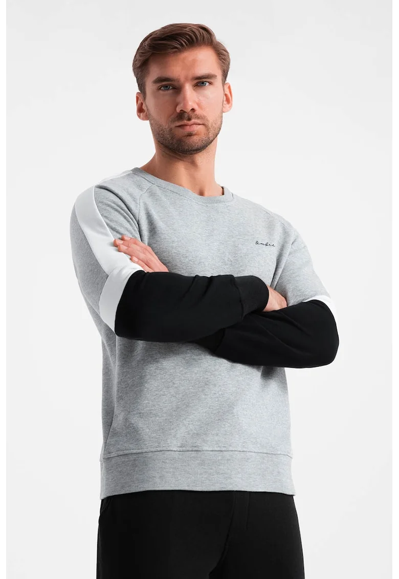 Bluza de trening din amestec de bumbac cu decolteu la baza gatului, Negru stins/Gri melange/Alb murdar
