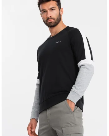 Bluza de trening din amestec de bumbac cu decolteu la baza gatului, Alb/Negru/Gri melange