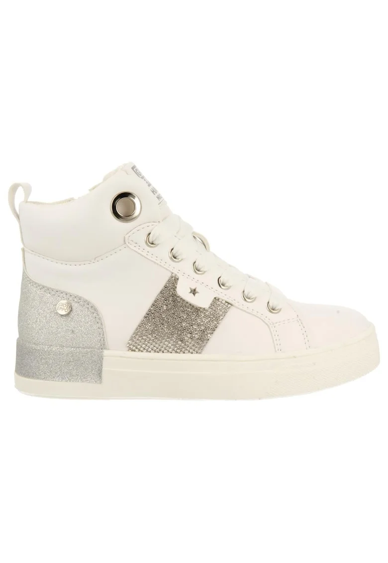 Pantofi sport mid-high din piele ecologica cu detalii stralucitoare, Alb