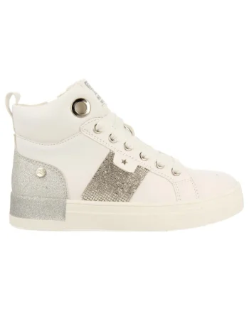 Pantofi sport mid-high din piele ecologica cu detalii stralucitoare, Alb