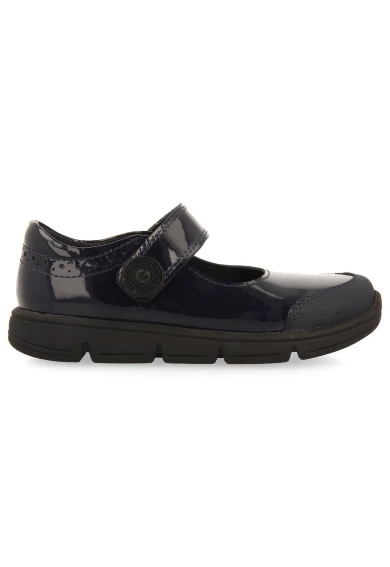 Balerini din piele lacuita cu inchidere velcro, Bleumarin
