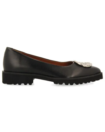 Pantofi din piele cu aplicatie frontala, Negru