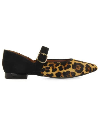 Balerini din piele cu animal print, Maro