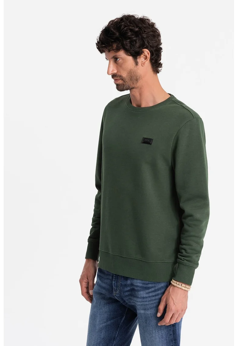 Bluza de trening cu decolteu la baza gatului si model uni, Verde inchis