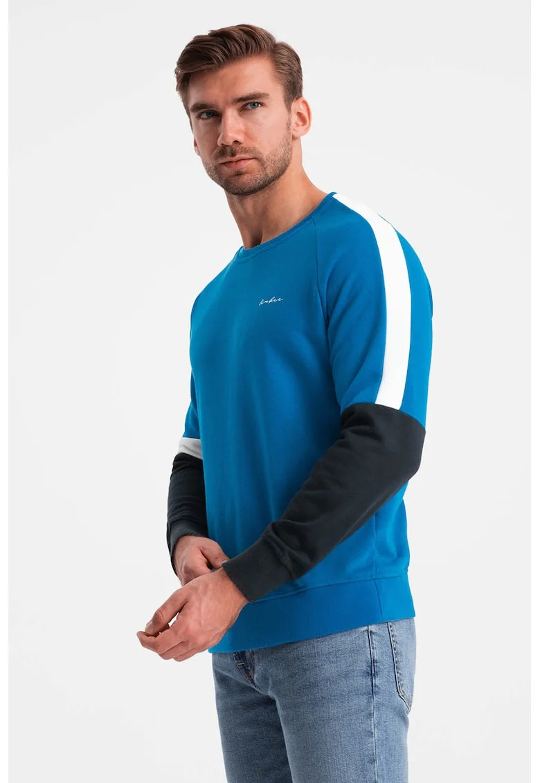 Bluza de trening din amestec de bumbac cu decolteu la baza gatului, Alb/Negru stins/Albastru royal