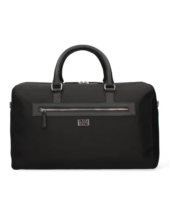 Geanta duffle din piele cu buzunar cu fermoar, Negru