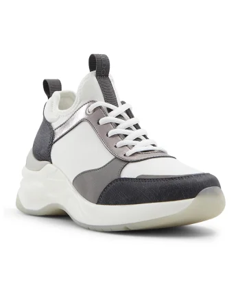Pantofi sport cu insertii cu model Kralove, Alb murdar/Gri inchis