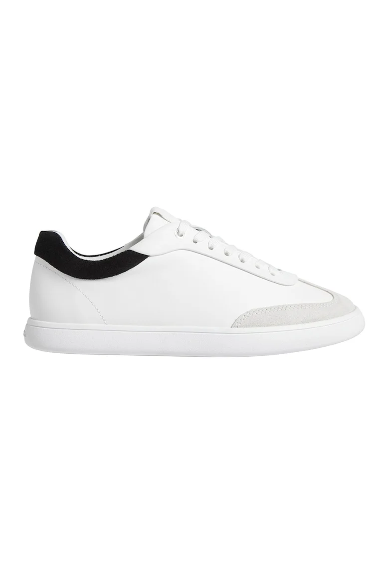 Pantofi sport low-cut din piele cu insertii de piele intoarsa, Negru/Alb optic