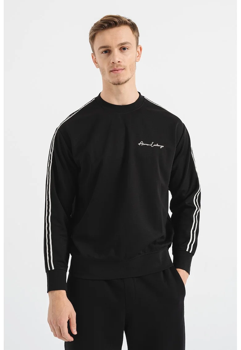Bluza de trening cu decolteu la baza gatului si maneci cazute, Negru/Alb optic