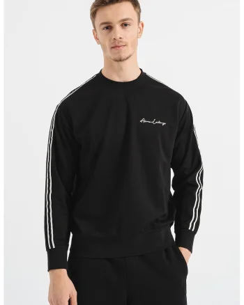 Bluza de trening cu decolteu la baza gatului si maneci cazute, Negru/Alb optic