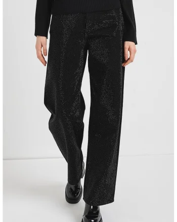 Blugi relaxed fit cu strasuri, Negru