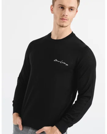 Pulover tricotat fin din amestec de lana, Negru