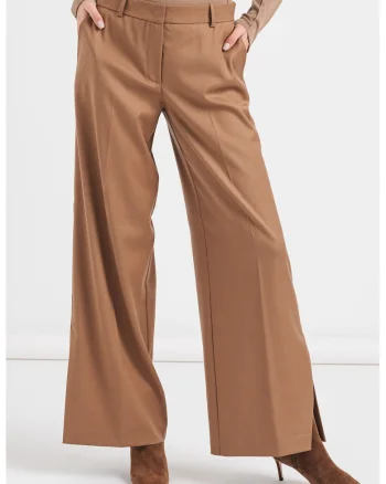 Pantaloni din amestec de lana cu slit la terminatii, Caramel