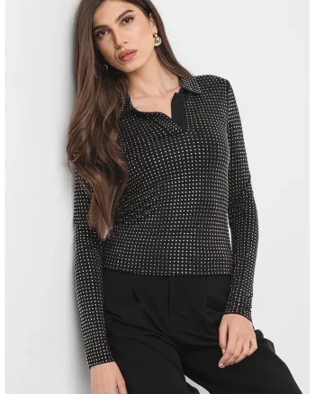 Bluza polo din amestec de modal, Negru