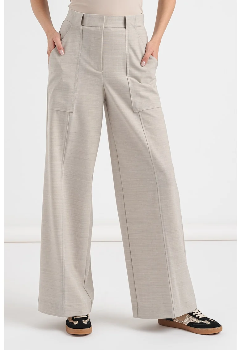 Pantaloni cu croiala ampla si talie inalta, Gri deschis