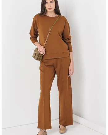 Bluza de trening din amestec de modal cu nasturi decorativi Reflecti, Caramel