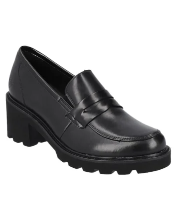 Pantofi casual, dama,  D0A00-01 negru, piele naturala lacuita, cu toc, Negru