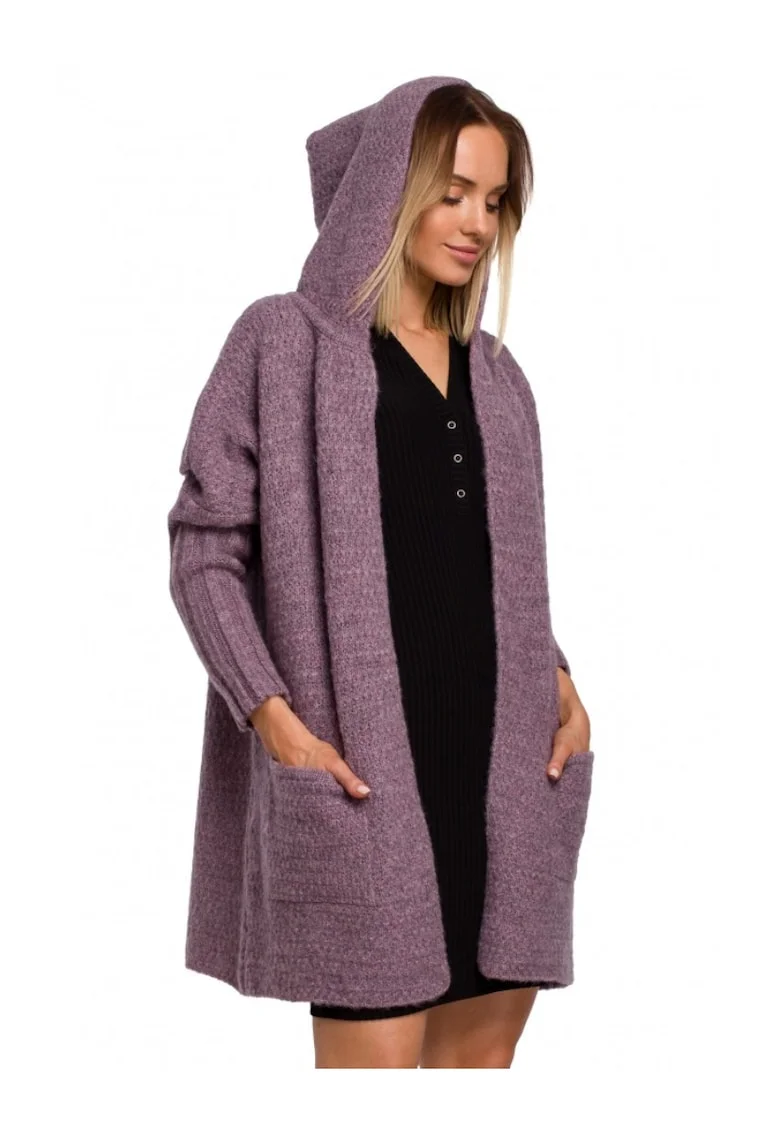 Cardigan cu gluga  Cu Poliamida, Lana, Mov, Mov