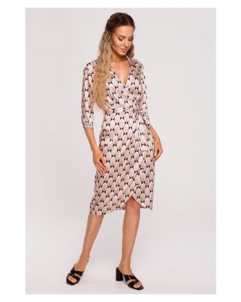 Rochie cu imprimeu, Poliester, Negru/Roz