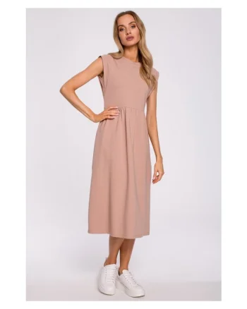 Rochie midi cu maneci impodobite - mocha, XXL