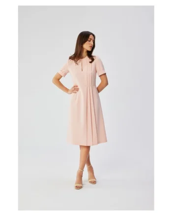 Rochie dama, cu pliuri laterale decorative, Poliester, Rosu, Albastru