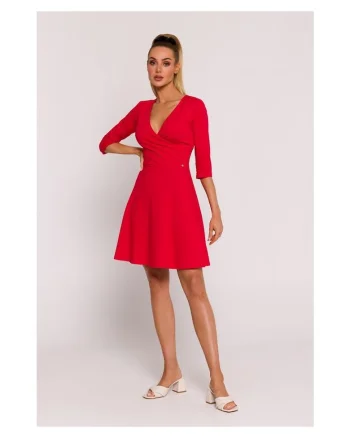 Rochie dama, cu partea de sus suprapusa, Poliester, Rosu, Rosu