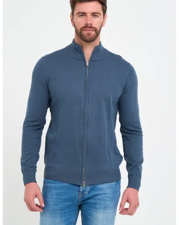 Bluza de trening cu model uni si fermoar, Albastru inchis