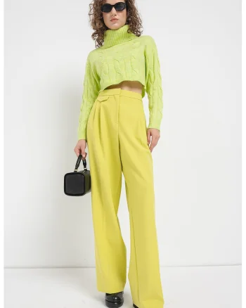 Pulover crop cu guler inalt Rio, Verde lime