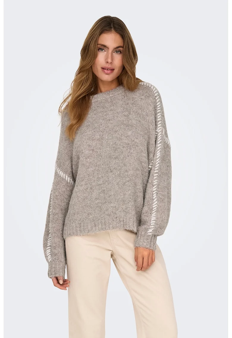 Pulover cu cusaturi contrastante Zoey, Gri deschis melange