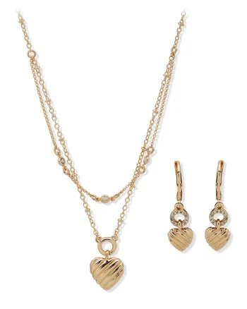 Set de cercei si colier cu doua siraguri, Auriu