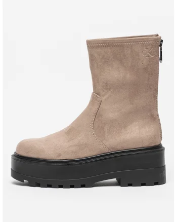 Cizme mid-calf din piele intoarsa cu platforma, Maro deschis