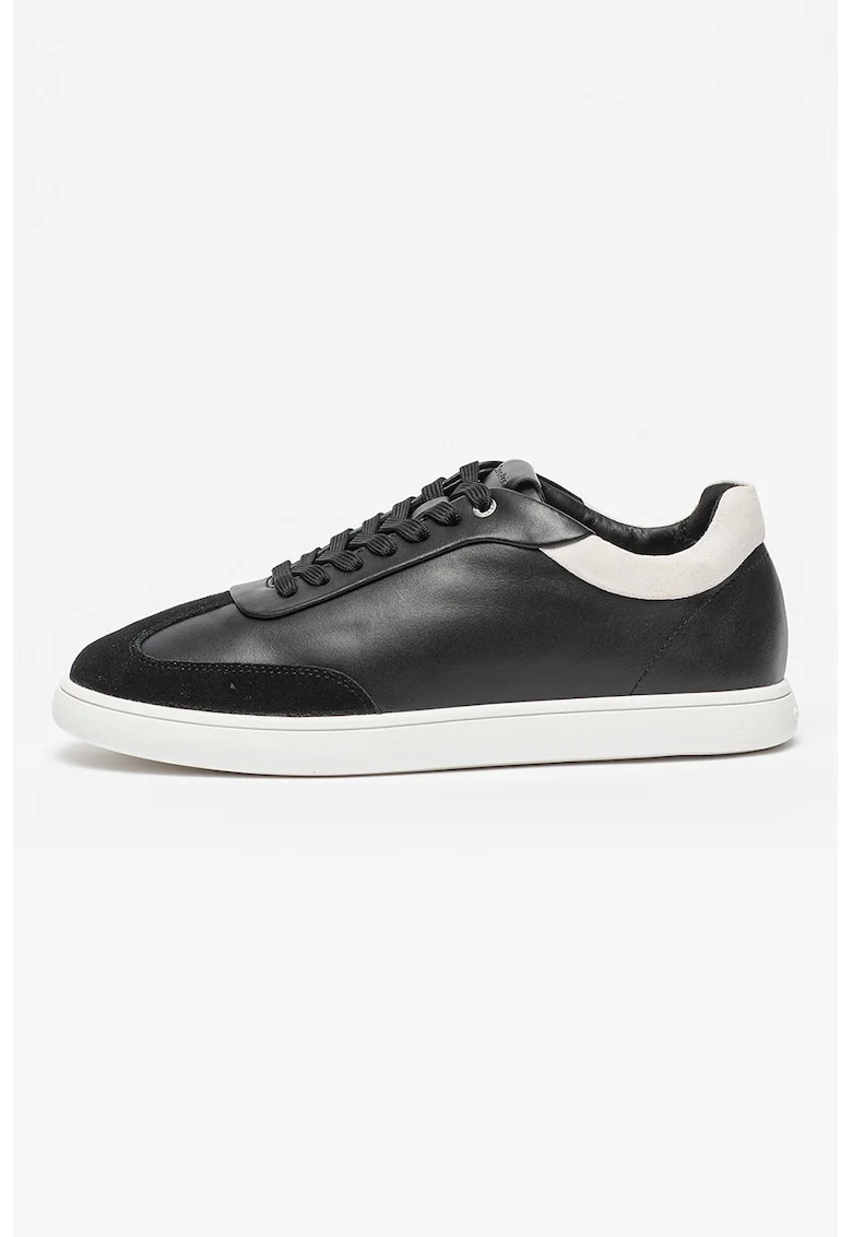 Pantofi sport low-cut din piele cu insertii de piele intoarsa, Alb/Negru