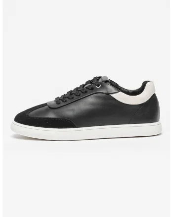 Pantofi sport low-cut din piele cu insertii de piele intoarsa, Alb/Negru
