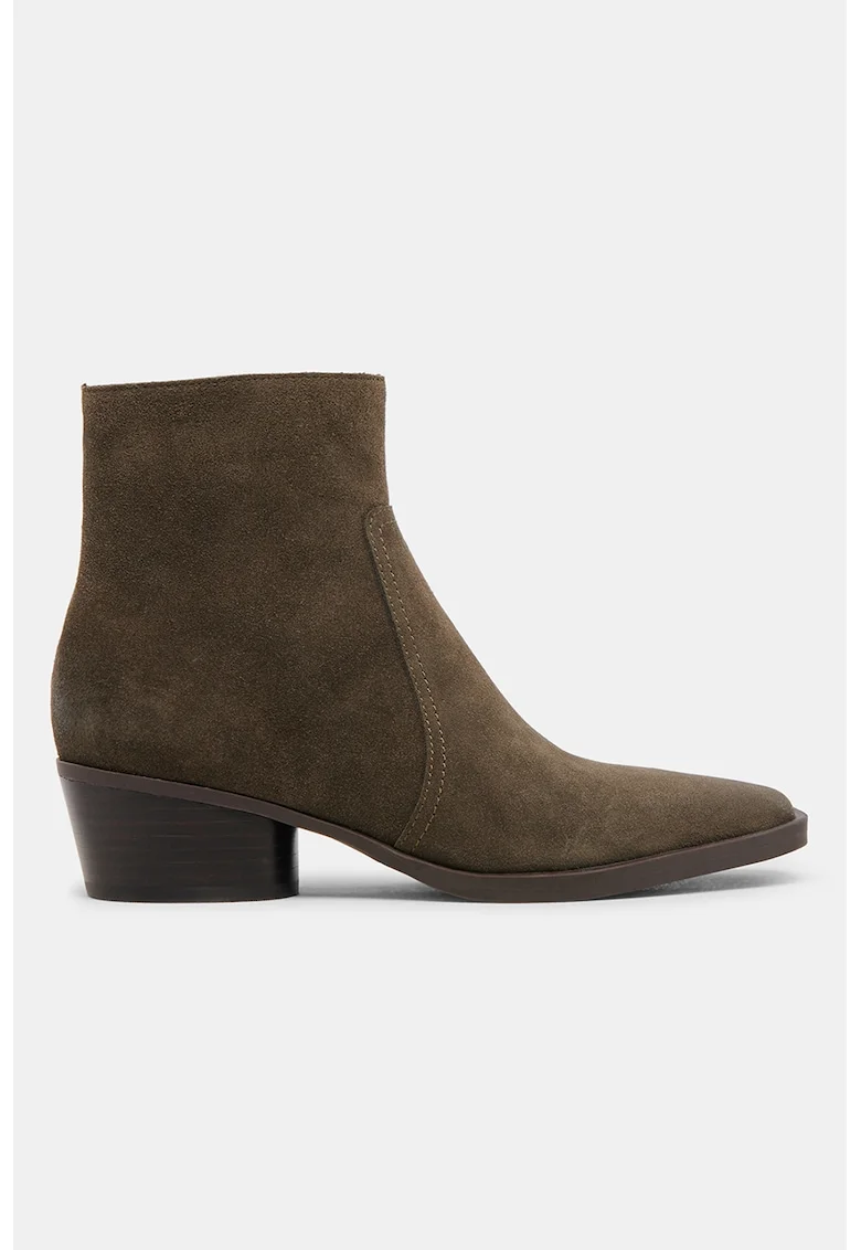Botine de piele intoarsa ecologica cu varf ascutit, Maro inchis