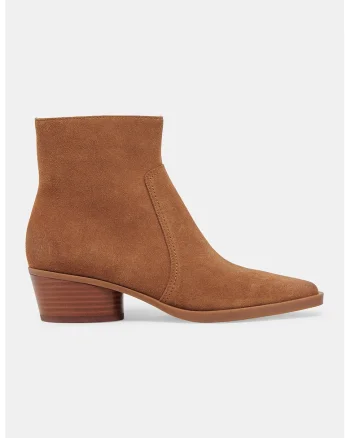 Botine de piele intoarsa ecologica cu varf ascutit, Caramel