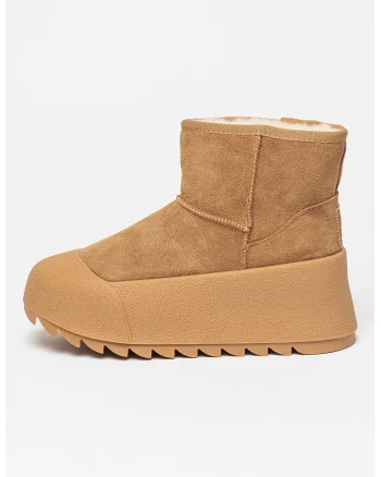 Ghete flatform din piele intoarsa, Caramel