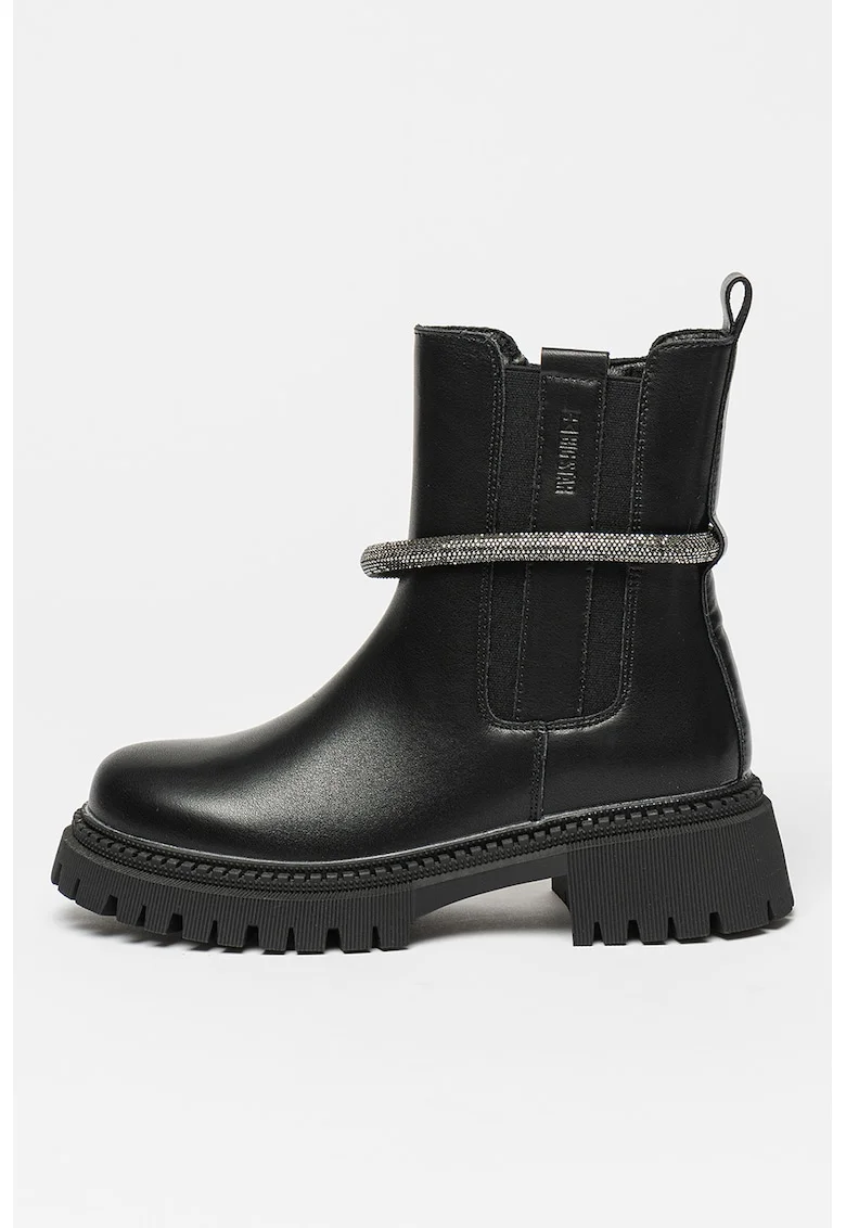 Ghete Chelsea cu accesoriu cu strasuri, Negru
