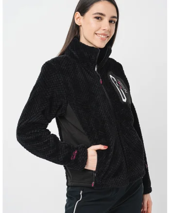 Bluza de trening cu fermoar si guler mediu, Negru