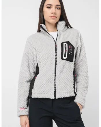 Bluza de trening cu fermoar si guler mediu, Negru/Gri deschis