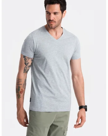 Tricou cu decolteu in V, Gri melange