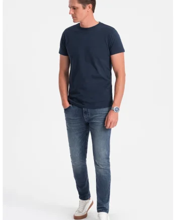 Tricou uni cu decolteu la baza gatului, Bleumarin