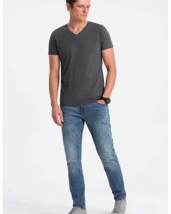 Tricou cu decolteu in V, Gri antracit
