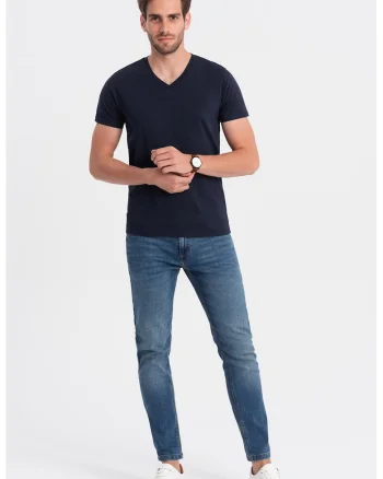 Tricou cu decolteu in V, Bleumarin