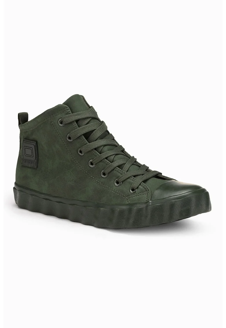 Pantofi sport mid-cut din piele intoarsa ecologica, Kaki